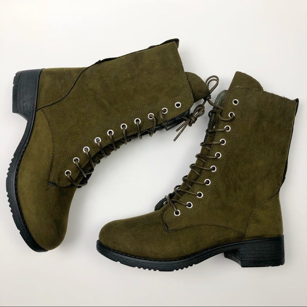Olive Nub Combat Boots